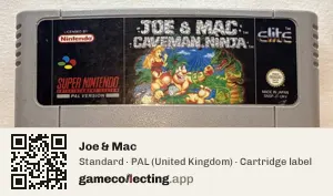 Joe & Mac Super Nintendo Entertainment System, PAL cartridge label