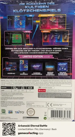 Arkanoid: Eternal Battle Nintendo Switch, Germany box back