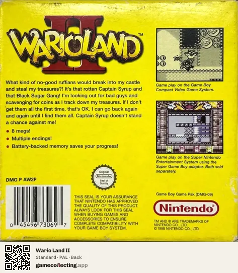 Wario Land II Game Boy, PAL box back