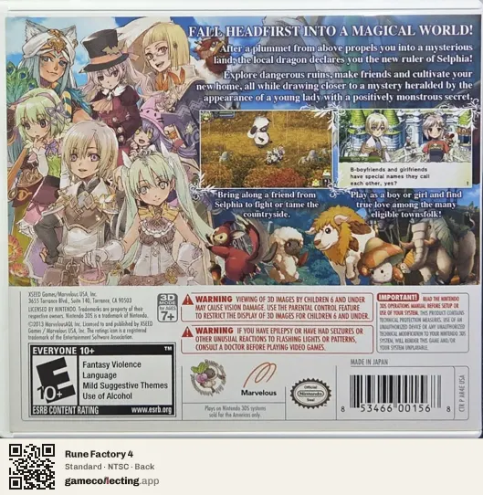 Rune Factory 4 Nintendo 3DS, NTSC box back