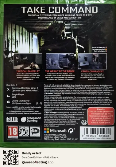 Ready or Not Xbox Series X, PAL box back