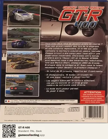 GT-R 400 PlayStation 2, PAL box back