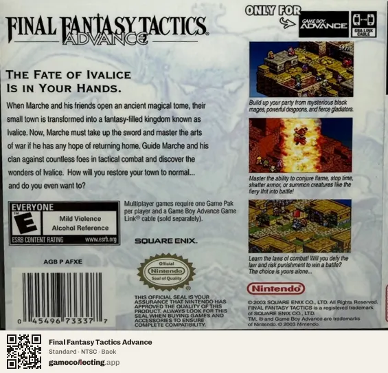Final Fantasy Tactics Advance Game Boy Advance, NTSC box back