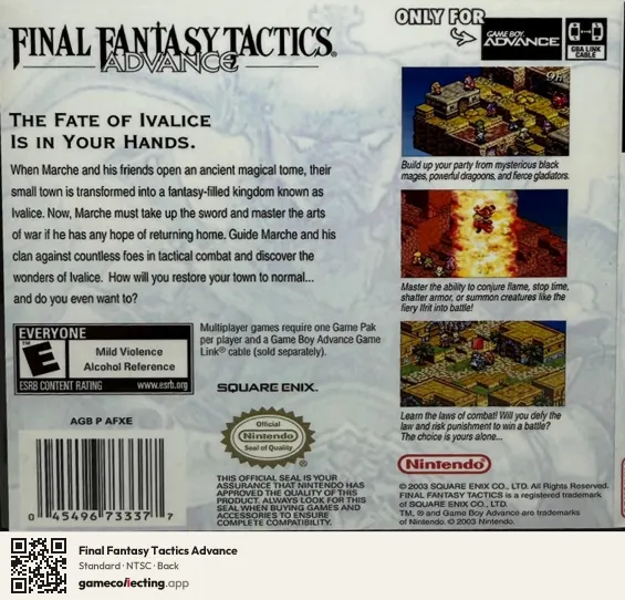 Final Fantasy Tactics Advance Game Boy Advance, NTSC box back
