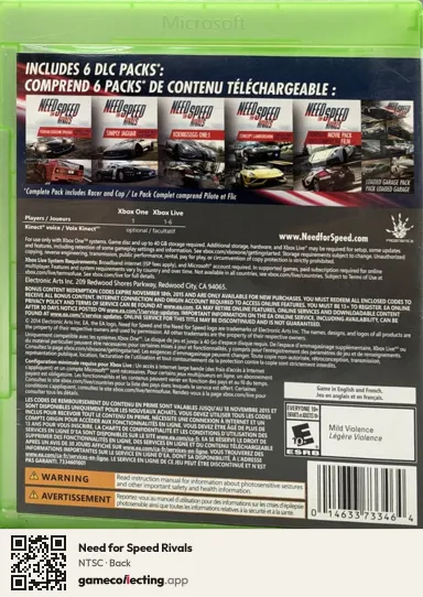 Need for Speed Rivals Xbox One, NTSC box back