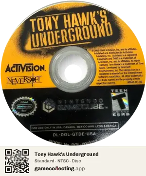 Tony Hawk's Underground Nintendo GameCube, NTSC disc