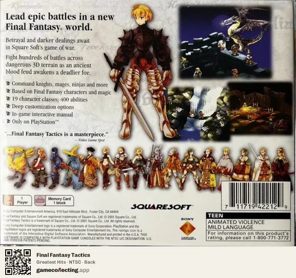 Final Fantasy Tactics PlayStation, NTSC box back