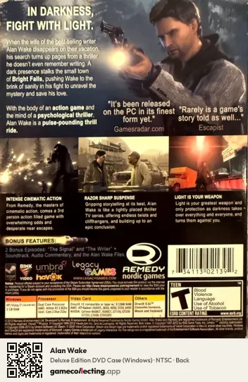 Alan Wake Computer, NTSC box back