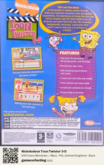Nickelodeon Toon Twister 3-D Computer, United Kingdom box back