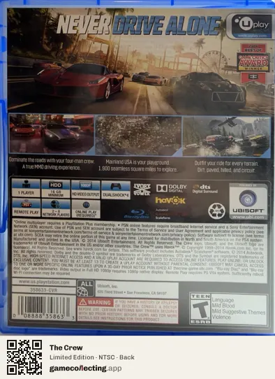 The Crew PlayStation 4, NTSC box back