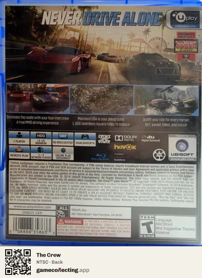 The Crew PlayStation 4, NTSC box back