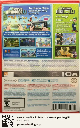 New Super Mario Bros. U + New Super Luigi U Nintendo Wii U, NTSC box back