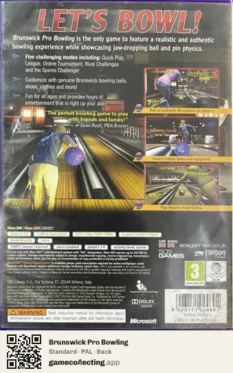 Brunswick Pro Bowling Xbox 360, PAL box back