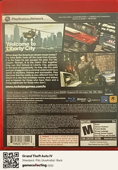 Grand Theft Auto IV PlayStation 3, Australia box back