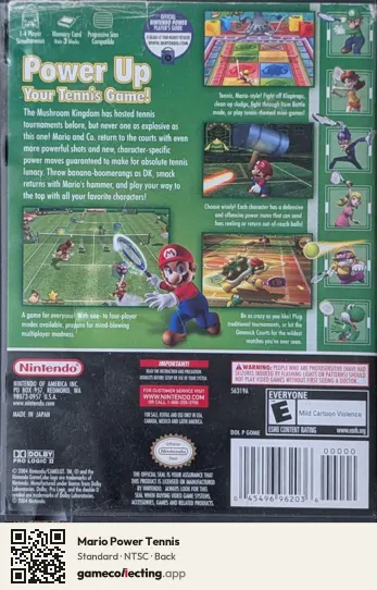 Mario Power Tennis Nintendo GameCube, NTSC box back