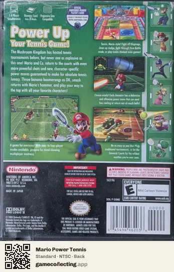 Mario Power Tennis Nintendo GameCube, NTSC box back