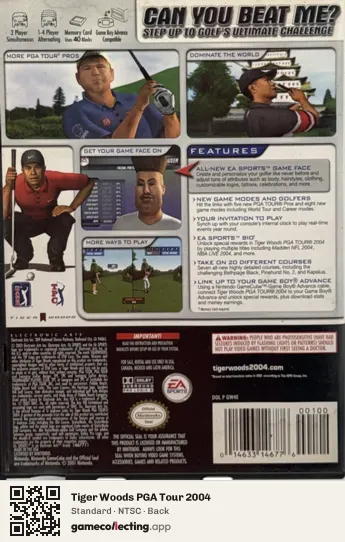 Tiger Woods PGA Tour 2004 Nintendo GameCube, NTSC box back