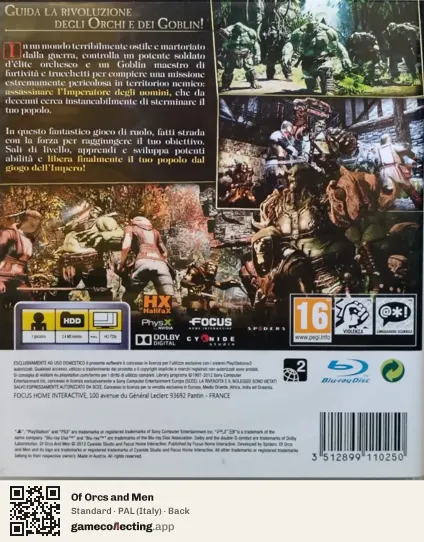 Of Orcs and Men PlayStation 3, Italy box back