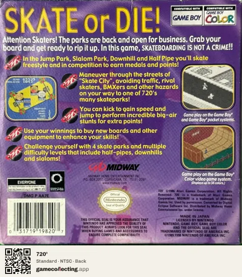 720° Game Boy Color, NTSC box back
