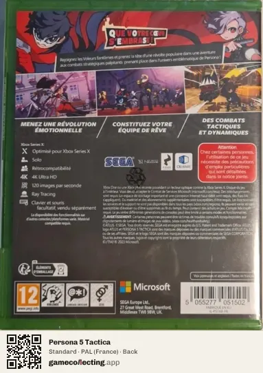 Persona 5 Tactica Xbox Series X, France box back