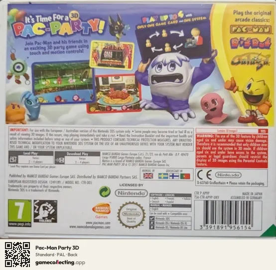 Pac-Man Party 3D Nintendo 3DS, PAL box back