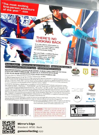 Mirror's Edge PlayStation 3, NTSC box back
