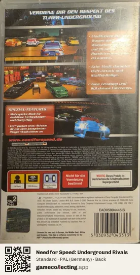 Need for Speed: Underground Rivals PlayStation Portable, Germany box back