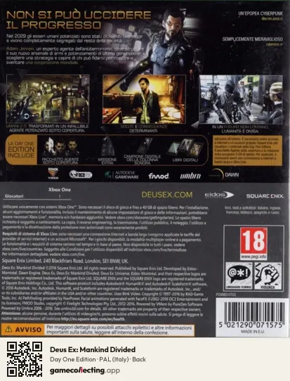 Deus Ex: Mankind Divided Xbox One, Italy box back
