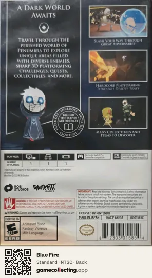 Blue Fire Nintendo Switch, NTSC box back
