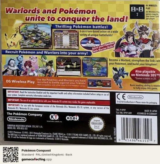 Pokémon Conquest Nintendo DS, United Kingdom box back