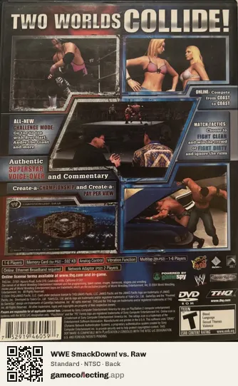 WWE SmackDown! vs. Raw PlayStation 2, NTSC box back
