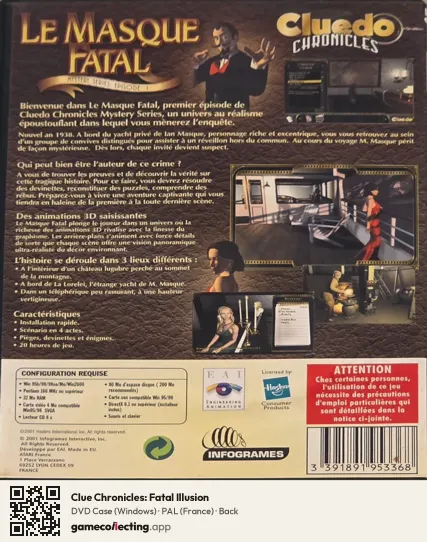 Clue Chronicles: Fatal Illusion Computer, France box back