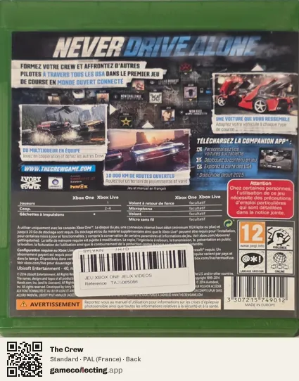 The Crew Xbox One, France box back