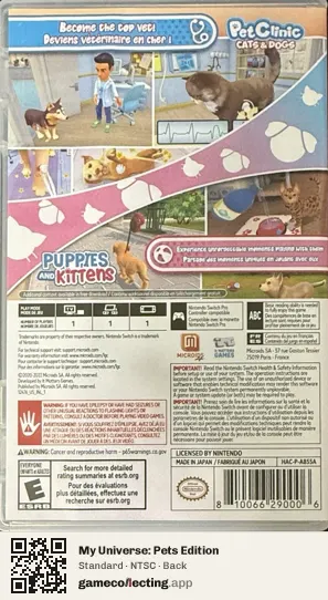 My Universe: Pets Edition Nintendo Switch, NTSC box back