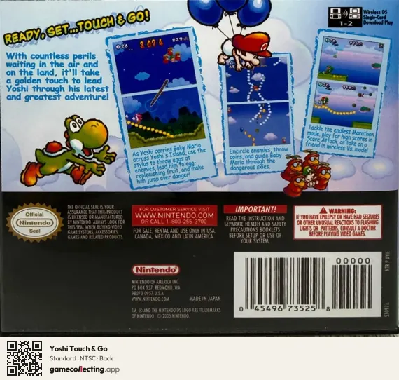 Yoshi Touch & Go Nintendo DS, NTSC box back