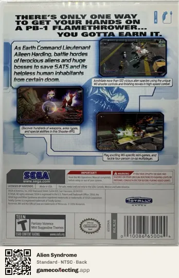 Alien Syndrome Nintendo Wii, NTSC box back
