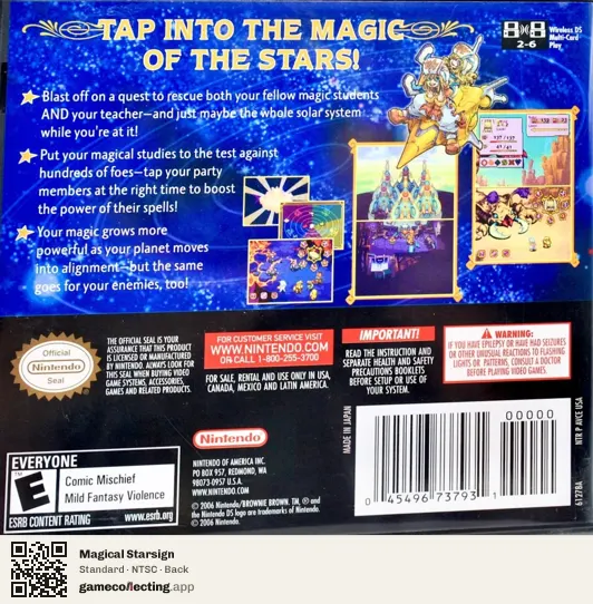Magical Starsign Nintendo DS, NTSC box back