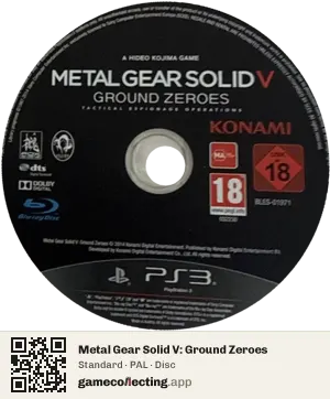 Metal Gear Solid V: Ground Zeroes PlayStation 3, PAL disc