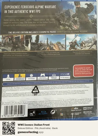 WWI Isonzo: Italian Front PlayStation 4, Australia box back