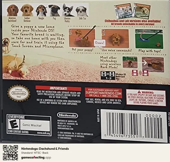 Nintendogs: Dachshund & Friends Nintendo DS, NTSC box back