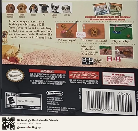 Nintendogs: Dachshund & Friends Nintendo DS, NTSC box back