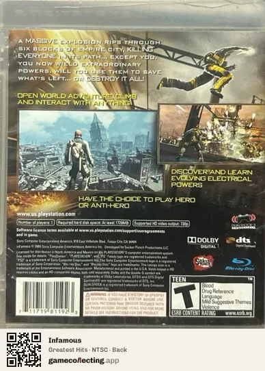 Infamous PlayStation 3, NTSC box back