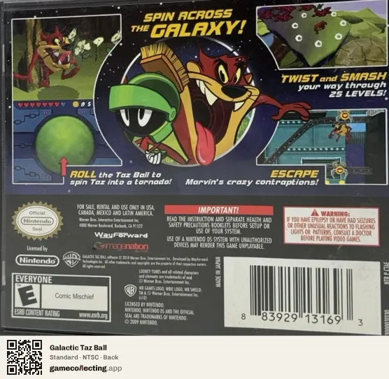 Galactic Taz Ball Nintendo DS, NTSC box back