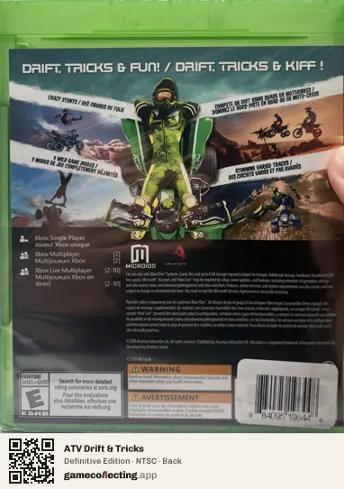 ATV Drift & Tricks Xbox One, NTSC box back