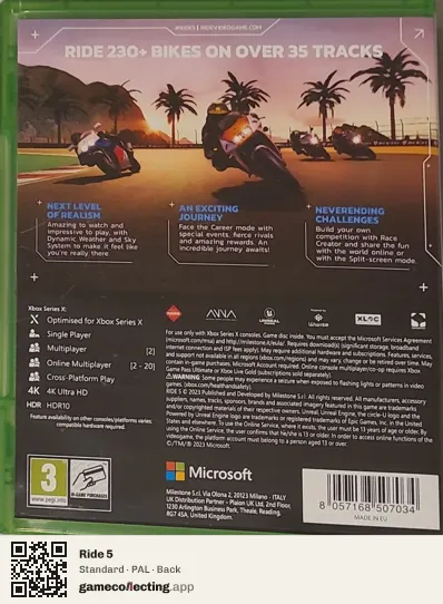 Ride 5 Xbox Series X, PAL box back