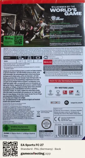 EA Sports FC 27 Nintendo Switch 2, Germany box back