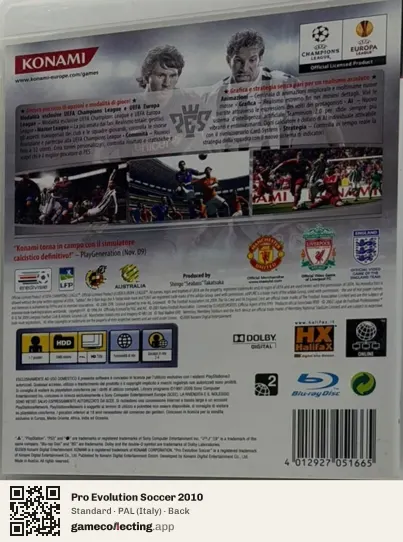Pro Evolution Soccer 2010 PlayStation 3, Italy box back