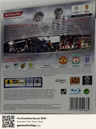 Pro Evolution Soccer 2010 PlayStation 3, Italy box back
