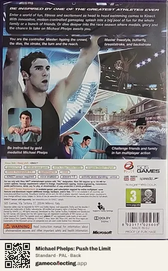 Michael Phelps: Push the Limit Xbox 360, PAL box back