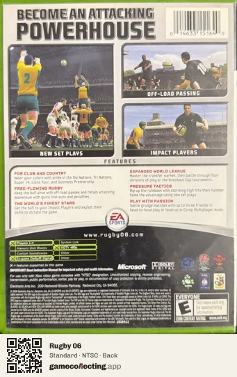 Rugby 06 Xbox, NTSC box back